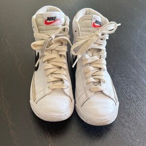 Nike Kids High-Top Sneakers - White and Black with Red Logo